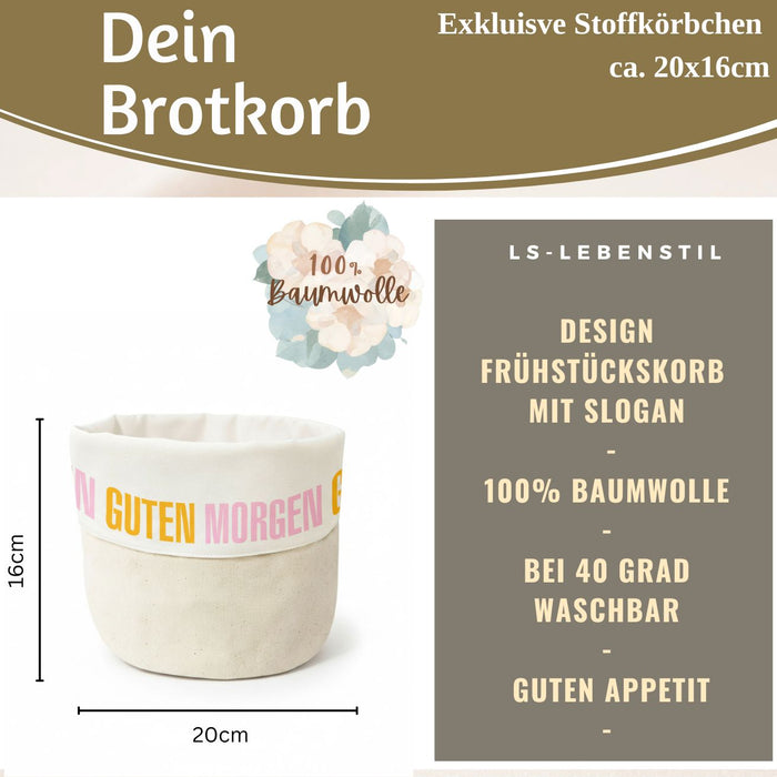 KI-generiertes Bild,Design Brotkorb Stoffkörbchen Guten Morgen 100% Baumwolle Brotkörbchen Brötchen