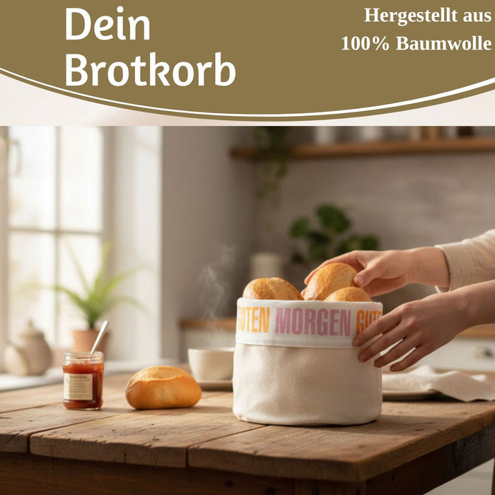 KI-generiertes Bild,Design Brotkorb Stoffkörbchen Guten Morgen 100% Baumwolle Brotkörbchen Brötchen