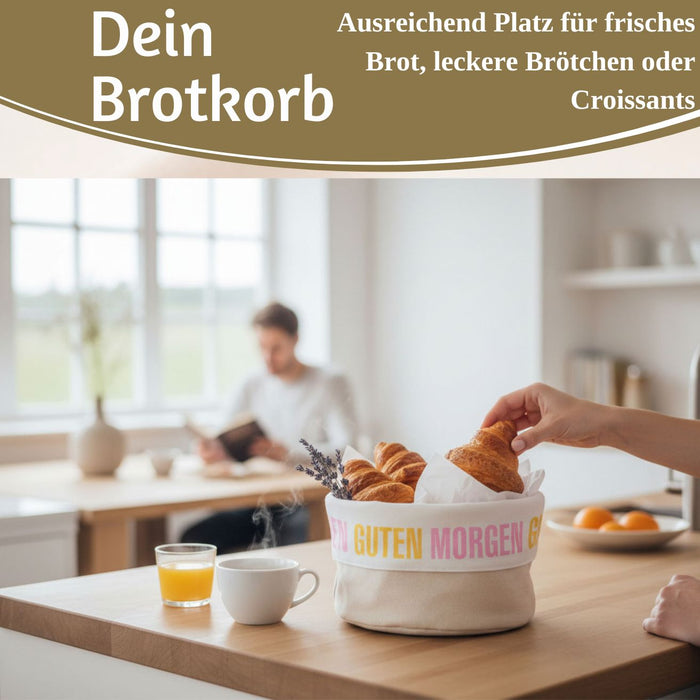 KI-generiertes Bild,Design Brotkorb Stoffkörbchen Guten Morgen 100% Baumwolle Brotkörbchen Brötchen