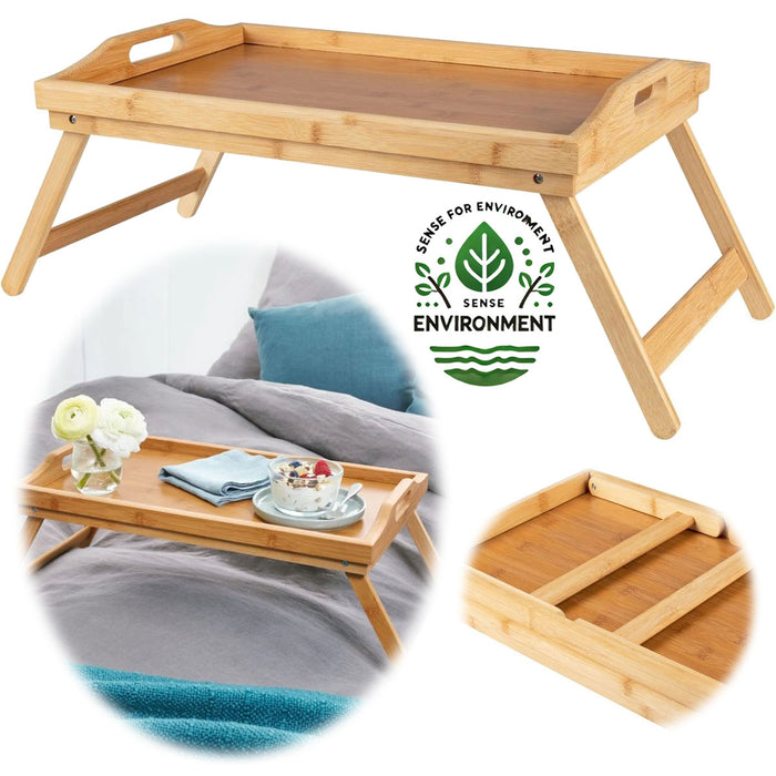 Holz Frühstückstablett Betttablett 64x30cm Bambus Serviertablett klappbar