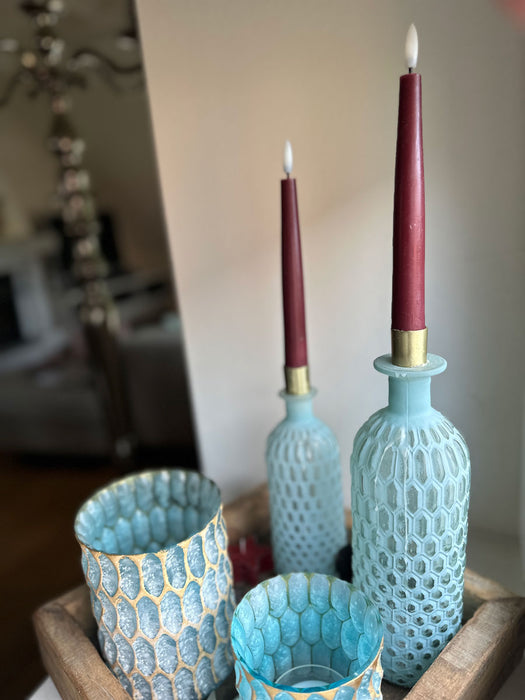 LED 3D Stabkerzen Ribe 4´er Set Beere Rot 17,5cm Timer Fernbedienung flackernde Kerze