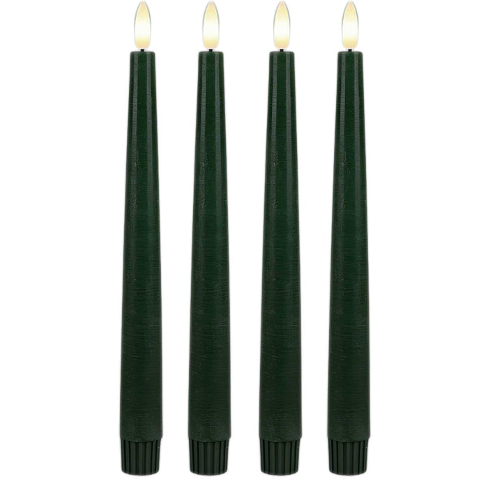 LED 3D Stabkerzen Ribe 4´er Set Grün 26cm mit Timer Fernbedienung flackernde Kerze