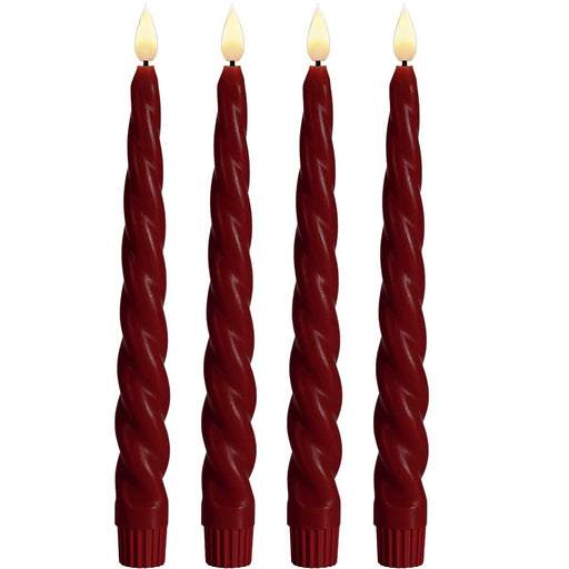 LED 3D Stabkerzen Ribe 4´er Set Rot gedreht 26cm Timer Fernbedienung flackernde Kerze