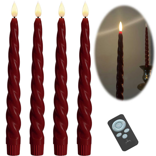 LED 3D Stabkerzen Ribe 4´er Set Rot gedreht 26cm Timer Fernbedienung flackernde Kerze