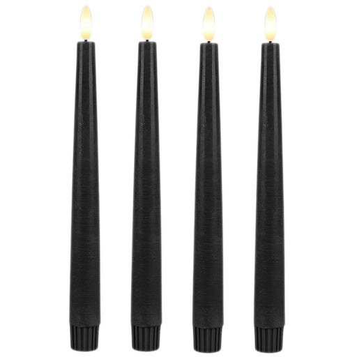 LED 3D Stabkerzen Ribe 4´er Set Schwarz 26cm Timer Fernbedienung flackernde Kerze