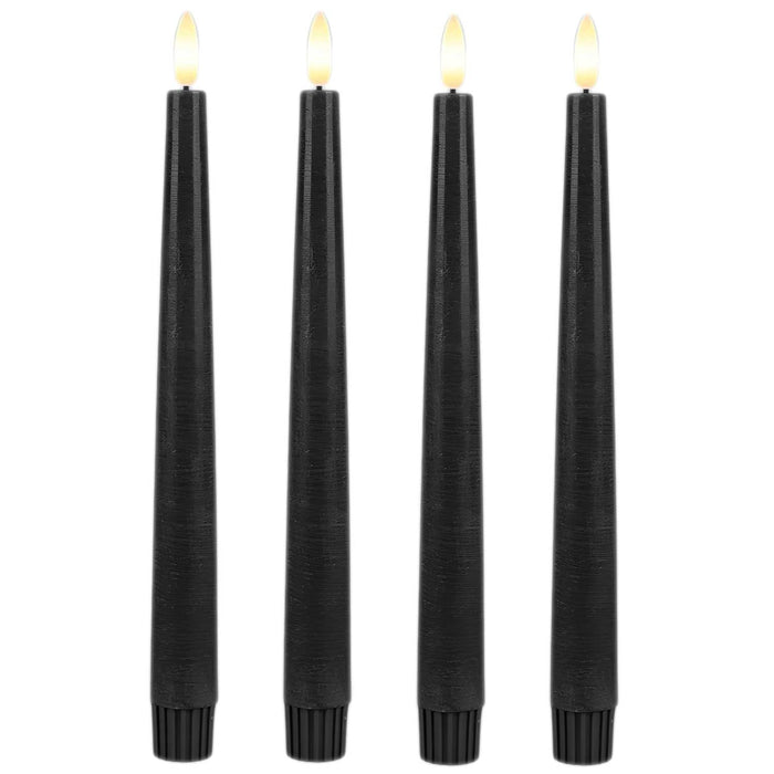 LED 3D Stabkerzen Ribe 4´er Set Schwarz 26cm Timer Fernbedienung flackernde Kerze