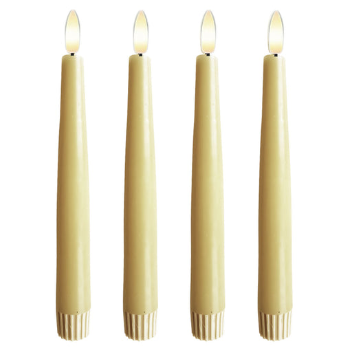 LED 3D Stabkerzen Ribe 4´er Set Vanille Gelb 26cm Timer Fernbedienung flackernde Kerze