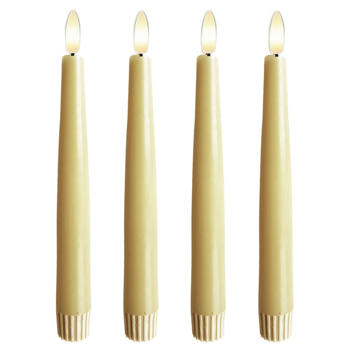 LED 3D Stabkerzen Ribe 4´er Set Vanille Gelb 26cm Timer Fernbedienung flackernde Kerze