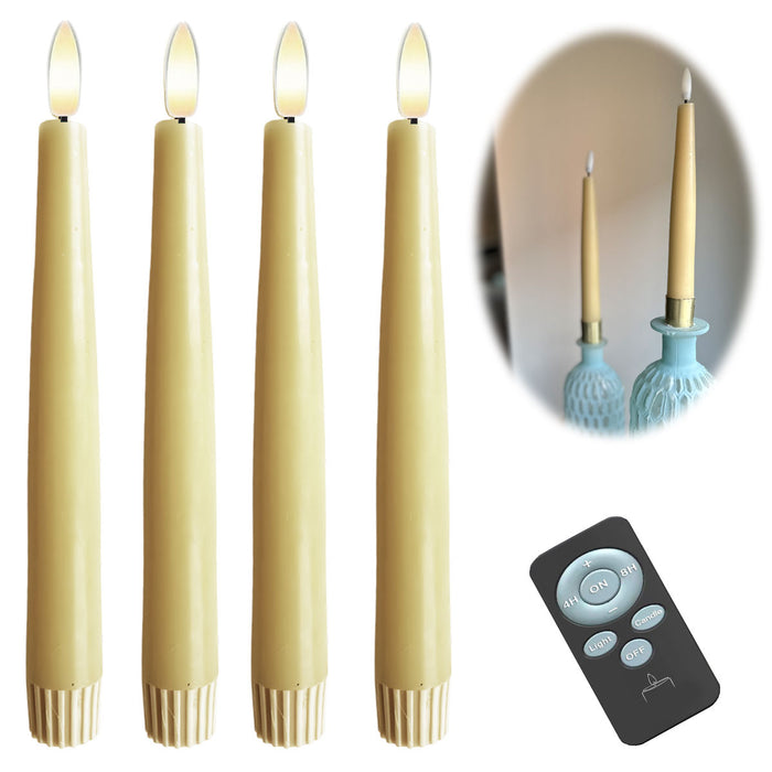 KI-generiertes Bild LED 3D Stabkerzen Ribe 4´er Set Vanille Gelb 26cm Timer Fernbedienung flackernde Kerze
