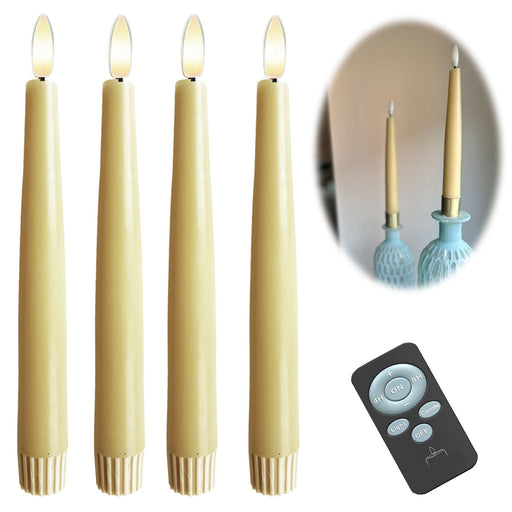 LED 3D Stabkerzen Ribe 4´er Set Vanille Gelb 17,5cm Timer Fernbedienung flackernde Kerze