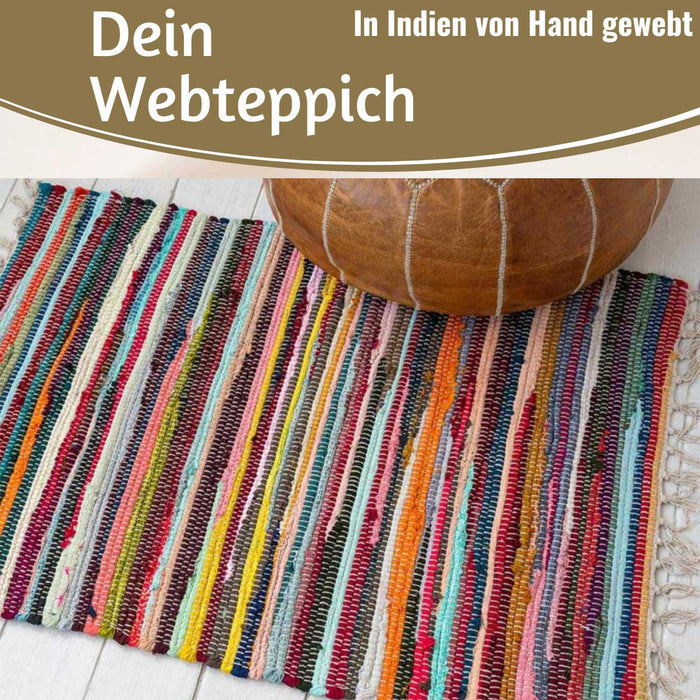 KI-generiertes Bild,Fleckerlteppich Dehli 90x60cm Baumwolle Boho Flickenteppich Fransen