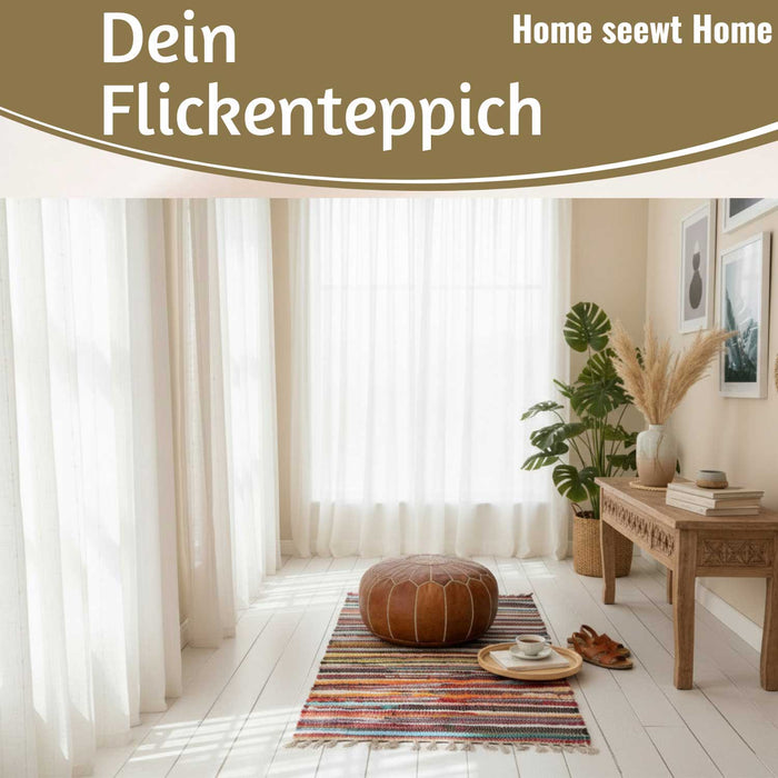 KI-generiertes Bild,Fleckerlteppich Dehli 90x60cm Baumwolle Boho Flickenteppich Fransen