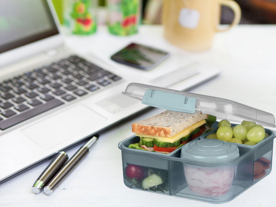 Bento Box Lunchbox Kunststoff Blau 3 Fächer 2 Ebenen Frühstücksbox Brotdose