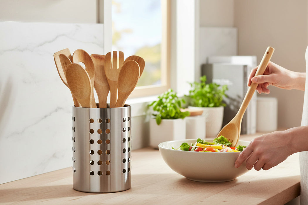 Besteckständer Edelstahl 13x10cm Silber Küchen-Utensilienhalter Besteckbehälter