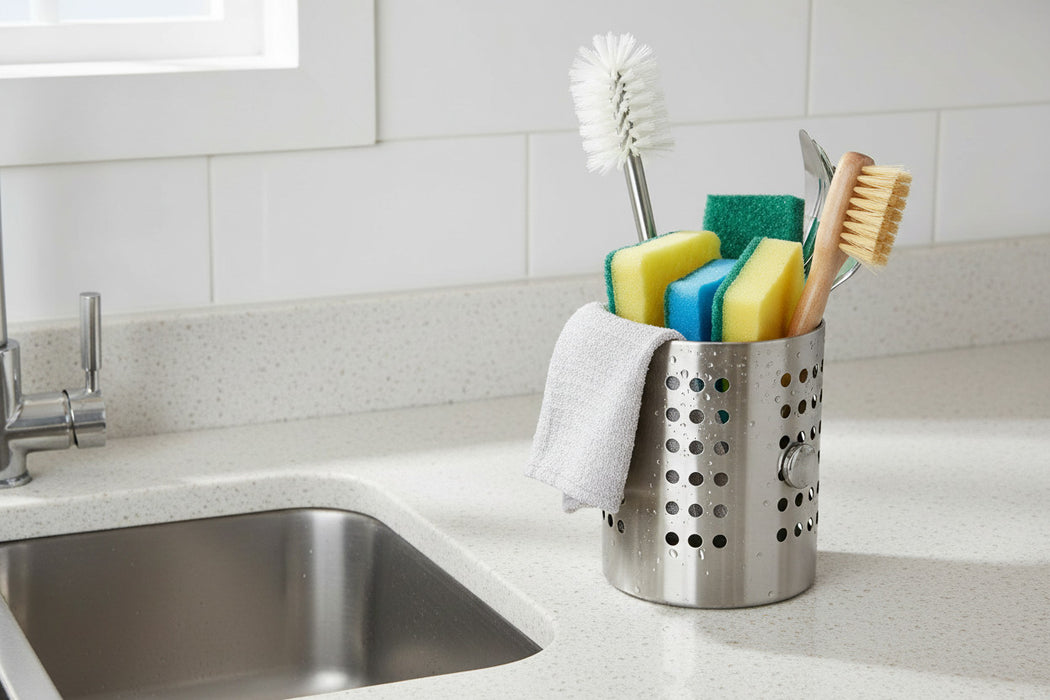 Besteckständer Edelstahl 13x10cm Silber Küchen-Utensilienhalter Besteckbehälter