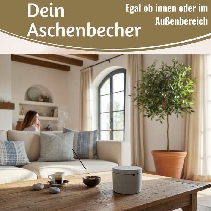 KI-generiertes Bild,Beton Sturmaschenbecher Ankerplatz 9x7cm Maritim Grau Aschenbecher mit Deckel
