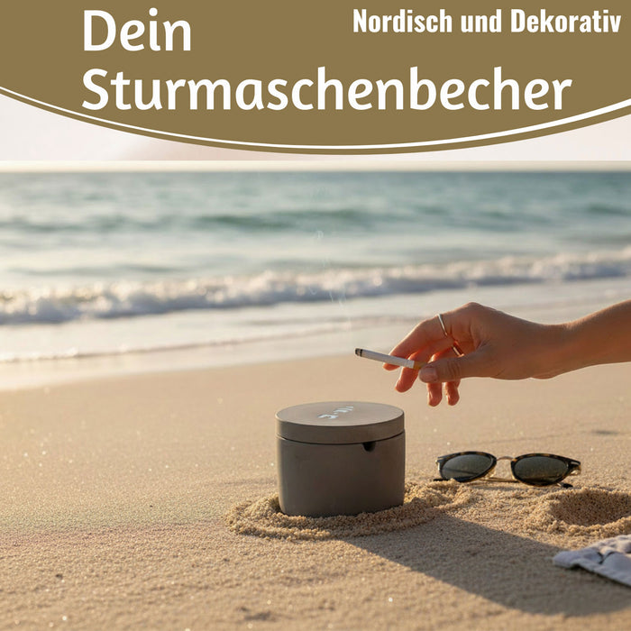 Beton Sturmaschenbecher Leuchtturm 9x7cm Maritim Grau Aschenbecher mit Deckel
