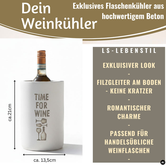 KI-generiertes Bild,Beton Weinkühler 21x13 cm Shabby Grau Spruch Time for Wein Flaschenkühler Sektkühler