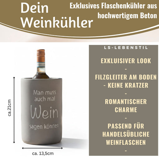 KI-generiertes Bild,Beton Weinkühler 21x13 cm Shabby Grau Spruch Wein Flaschenkühler Sektkühler
