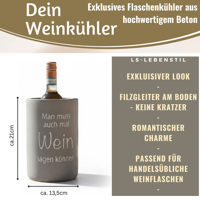 KI-generiertes Bild,Beton Weinkühler 21x13 cm Shabby Grau Spruch Wein Flaschenkühler Sektkühler