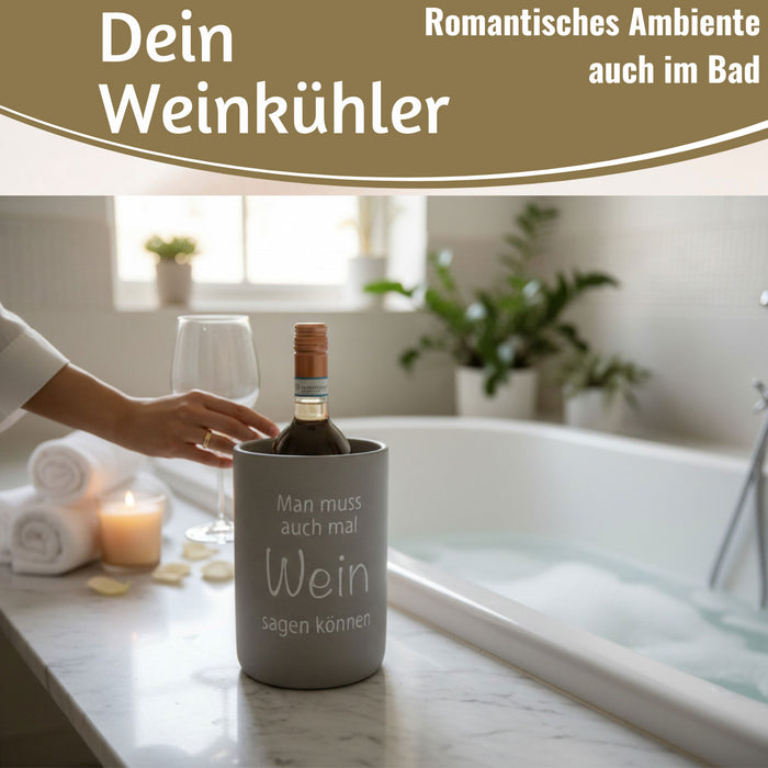 KI-generiertes Bild,Beton Weinkühler 21x13 cm Shabby Grau Spruch Wein Flaschenkühler Sektkühler