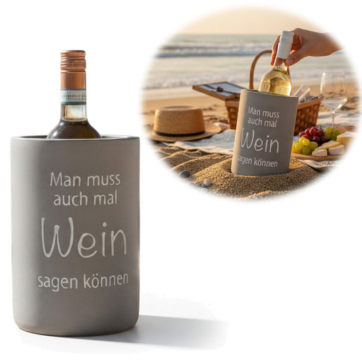 Beton Weinkühler 21x13 cm Shabby Grau Spruch Wein Flaschenkühler Sektkühler