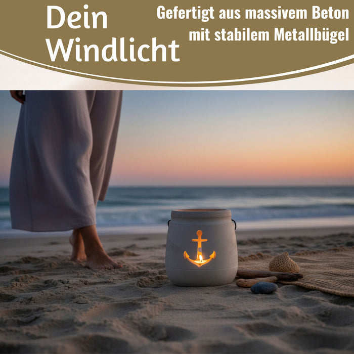 Beton Windlicht Anker 13cm Shabby Grau Maritim Teelichthalter Kerzenhalter