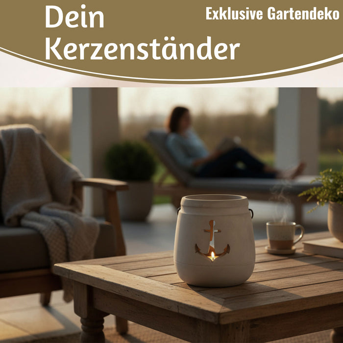 Beton Windlicht Anker 13cm Shabby Grau Maritim Teelichthalter Kerzenhalter