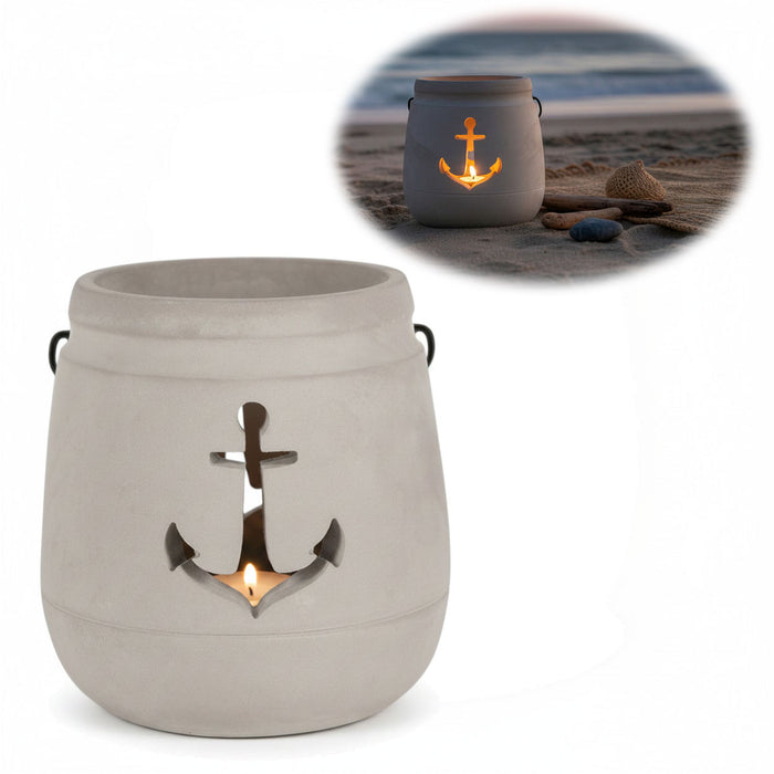 Beton Windlicht Anker 13cm Shabby Grau Maritim Teelichthalter Kerzenhalter