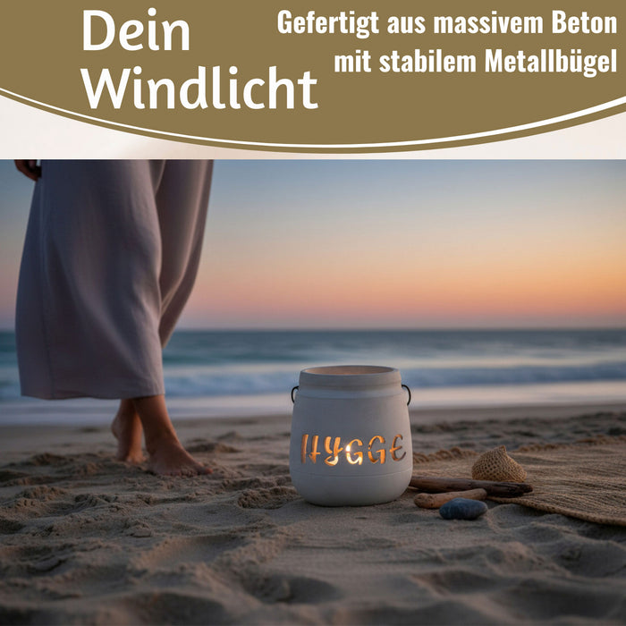 Beton Windlicht Hygge 13cm Shabby Grau Maritim Teelichthalter Kerzenhalter