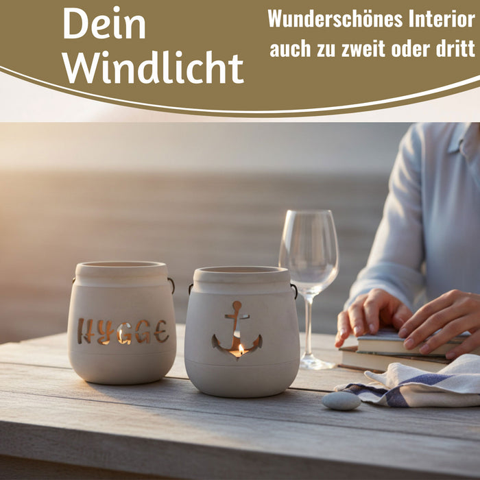 Beton Windlicht Hygge 13cm Shabby Grau Maritim Teelichthalter Kerzenhalter