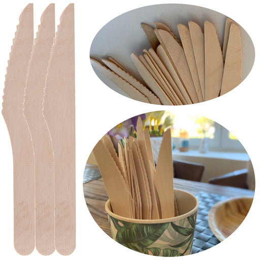 KI-generiertes Bild 20x Bio Holz Messer 16cm Birke Besteck Einweg Party-Geschirr Nachhaltig