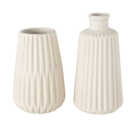 Nordic Blumen-Vase Oslo 2´er Set Creme Beige Keramik Tisch-Vase Pampasgras