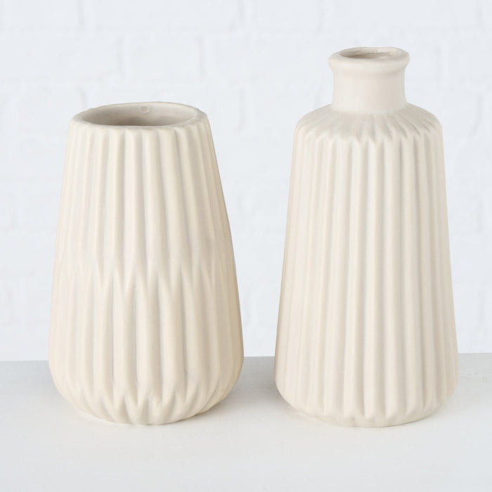 Nordic Blumen-Vase Oslo 2´er Set Creme Beige Keramik Tisch-Vase Pampasgras