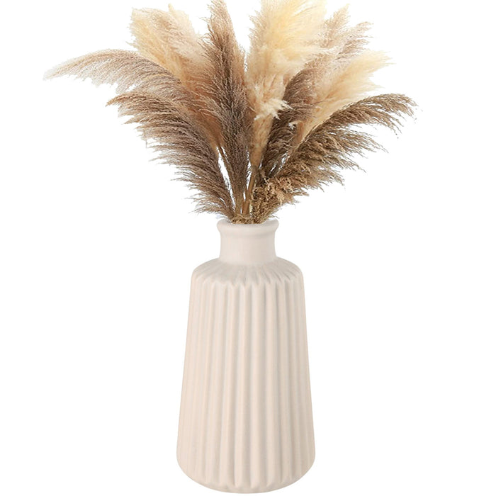 Nordic Blumen-Vase Oslo 2´er Set Creme Beige Keramik Tisch-Vase Pampasgras