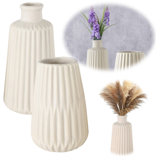 KI-generiertes Bild Nordic Blumen-Vase Oslo 2´er Set Creme Beige Keramik Tisch-Vase Pampasgras