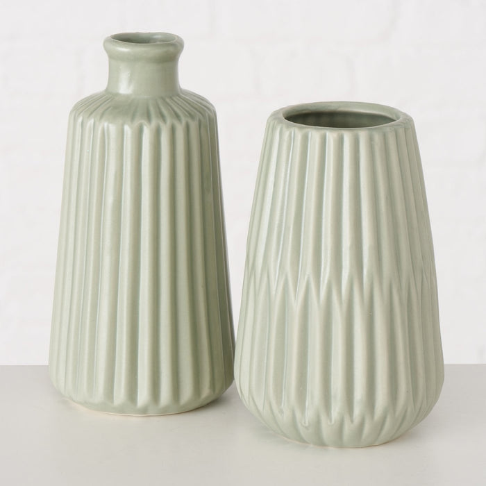 KI-generiertes Bild,Nordic Blumen-Vase Oslo 2´er Set Creme Grün Keramik Tisch-Vase Pampasgras