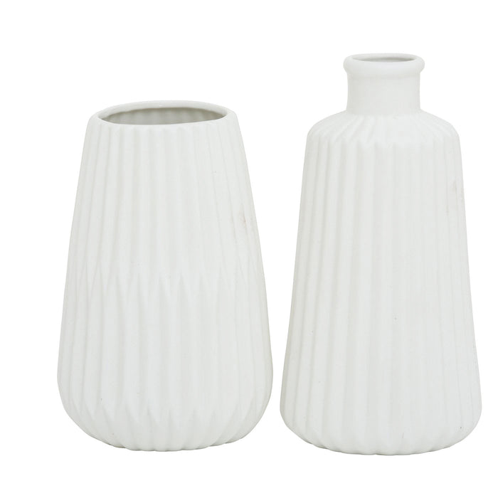 KI-generiertes Bild,Nordic Blumen-Vase Oslo 2´er Set Creme Weiß Keramik Tisch-Vase Pampasgras
