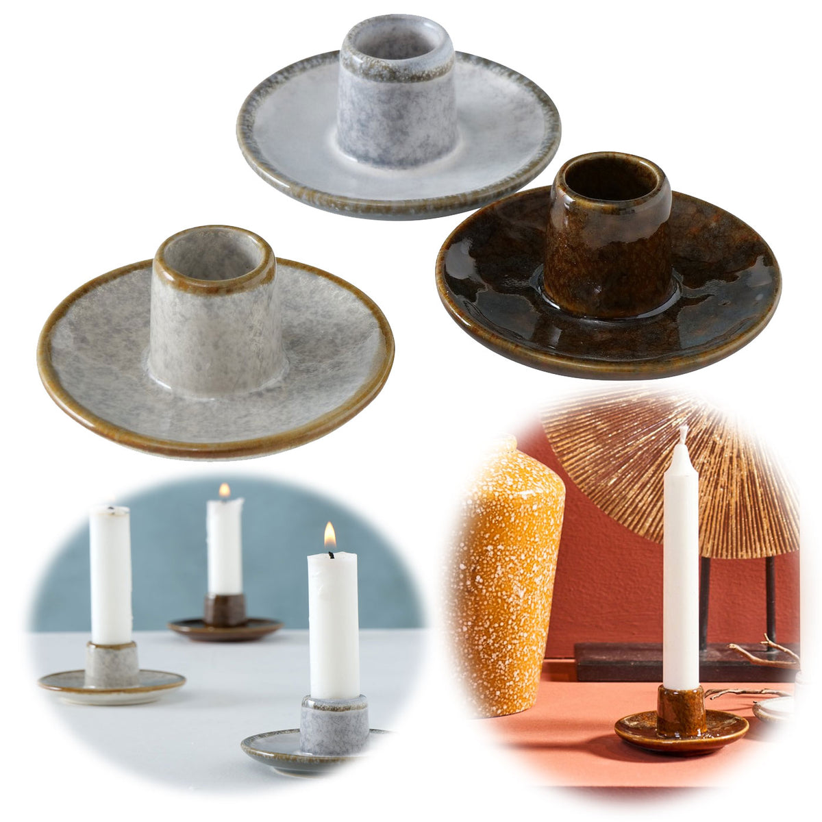 Keramik Kerzenständer 3er Set 9cm Kerzenhalter Stabkerzen Kerzenleucht — LS-LebenStil