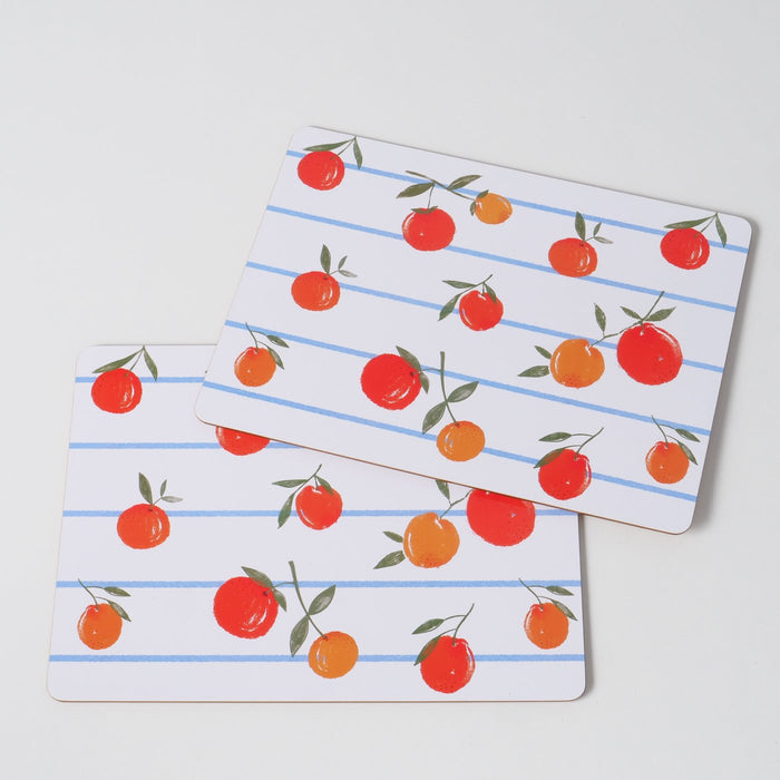 2x Kork Tischset Platzset Orange Früchte 40x30cm abwaschbar Rechteck Platzmatte