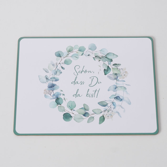 2x Kork Tischset Platzset Eukalyptus "da bist" 40x30cm abwaschbar Rechteck Platzmatte