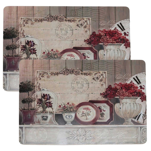 2x Kork Tischset Platzset Vintage Blumen 40x30cm abwaschbar Rechteck Platzmatte