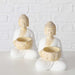2´er Set Teelichthalter Buddha Statuen 15cm Beige Weiß Figuren sitzend Teelichtständer