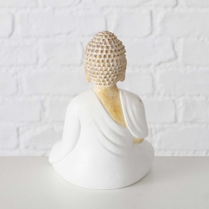 2´er Set Teelichthalter Buddha Statuen 15cm Beige Weiß Figuren sitzend Teelichtständer