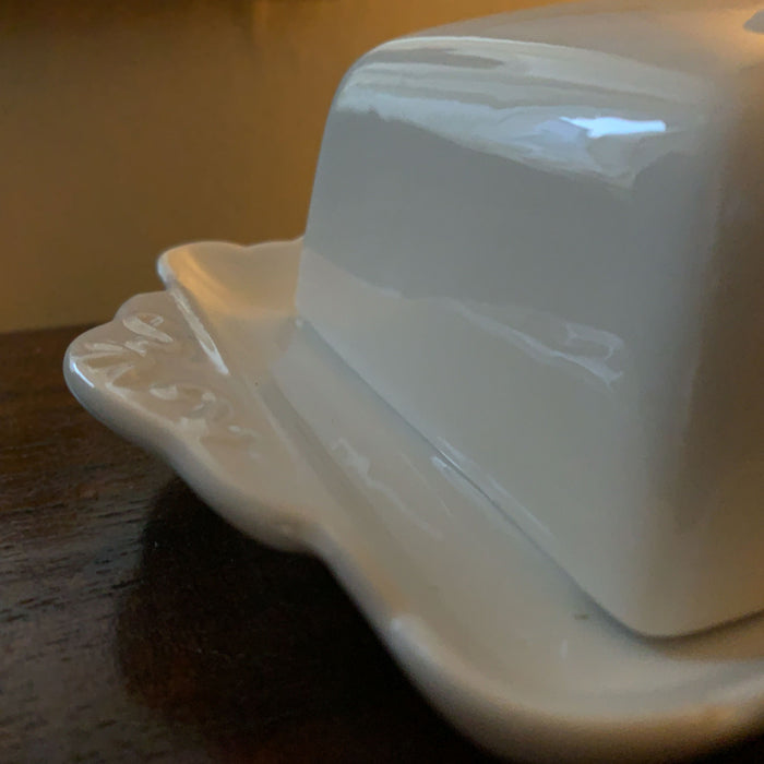 Vintage XL Porzellan Butterdose 19cm Weiß Deckel 250g Butterglocke Butterschale