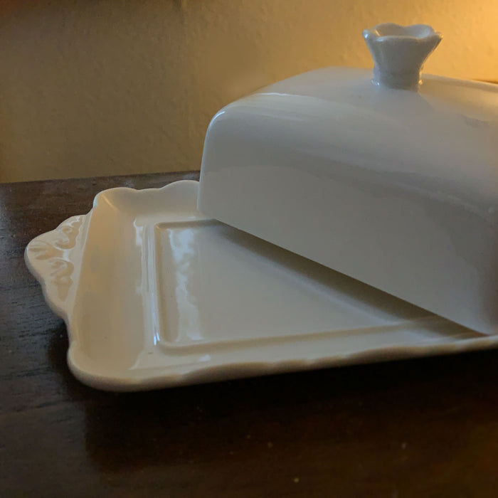 Vintage XL Porzellan Butterdose 19cm Weiß Deckel 250g Butterglocke Butterschale