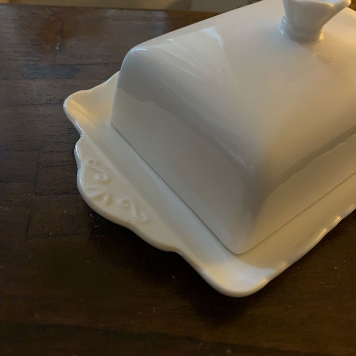 Vintage XL Porzellan Butterdose 19cm Weiß Deckel 250g Butterglocke Butterschale