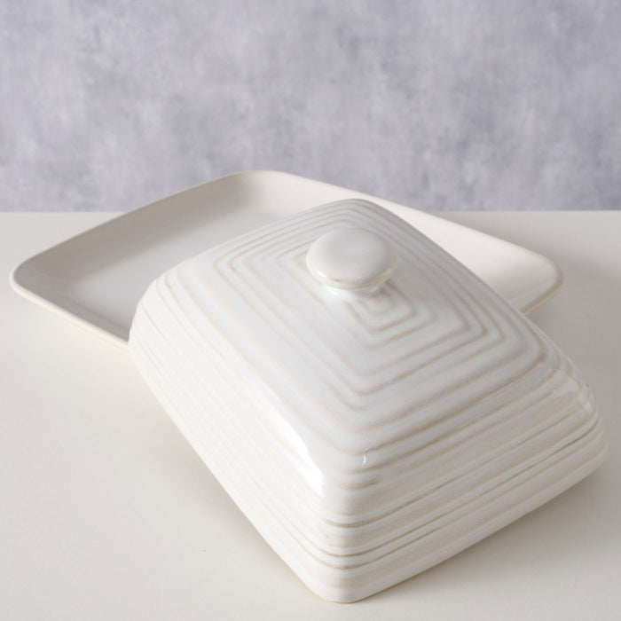 Keramik Butterdose 19cm Sylt Weiß mit Deckel 250g Butter Butterglocke Butterschale