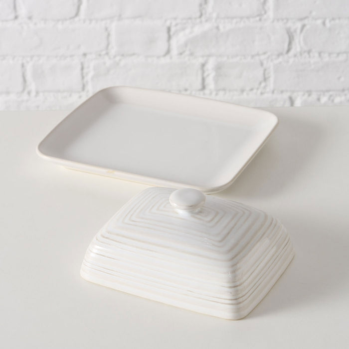 Keramik Butterdose 19cm Sylt Weiß mit Deckel 250g Butter Butterglocke Butterschale