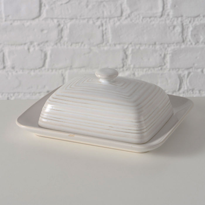 Keramik Butterdose 19cm Sylt Weiß mit Deckel 250g Butter Butterglocke Butterschale